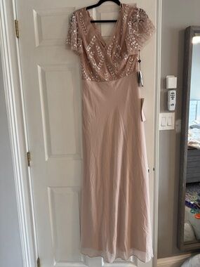 Adrianna Papell Blush Sequin-Embellished V-Neck Maxi Dress